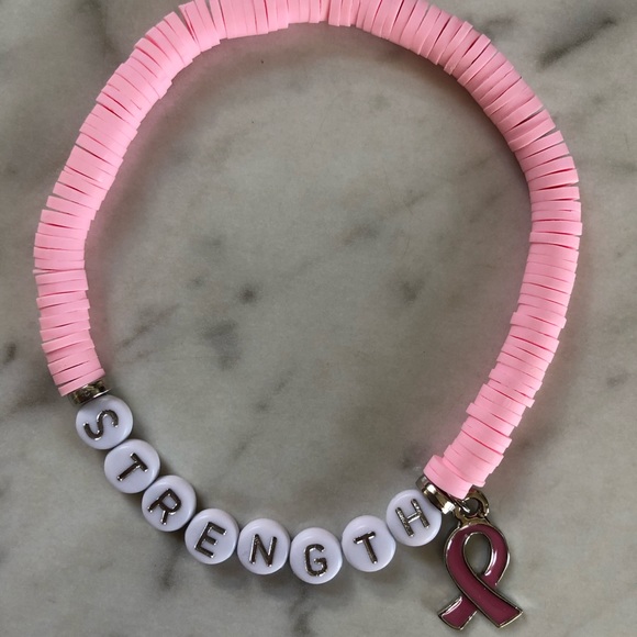 Breast Cancer Awareness Heishi Charm Bracelet | Breast Cancer Awareness Gift - Picture 5 of 12